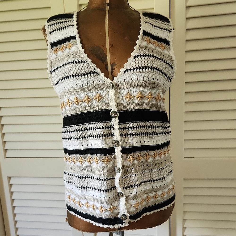 Capacity Studio Collection Vintage Knit Vest with Wood Beading